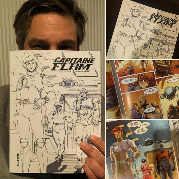 Sylvain Runberg avec quelques dessins de son Capitaine Flam
