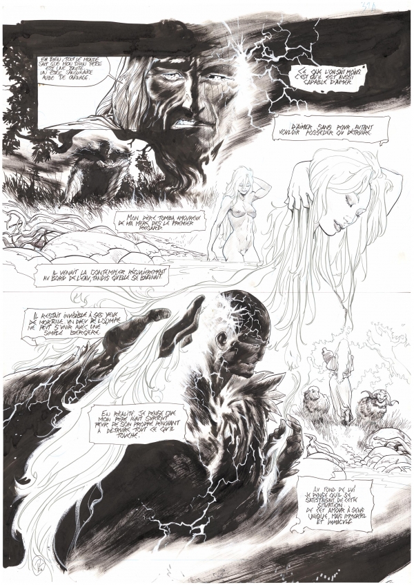 Ronan TOULHOAT - Les Vierges de Thessalie - Tome 1 Ronan TOULHOAT - Les Vierges de Thessalie - Tome 1 - Planche 33 - 2024 - Encre de Chine et crayon bleu sur papier - 79,5 x 56 cm