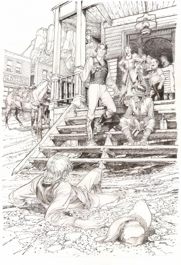 François Boucq Bouncer Rixe de bar Encre de Chine sur papier 106,5 x 74 cm Signé en bas à droite