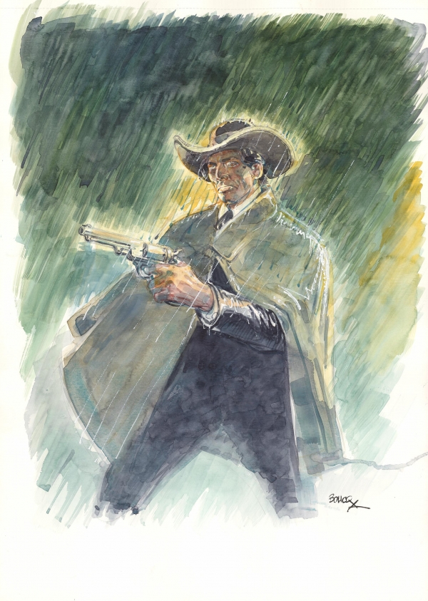 François Boucq Bouncer, 2023 Hécatombe, Tome 12 Projet de couverture Aquarelle sur papier 51 x 41 cm Éditeur Glénat Signé en bas à droite