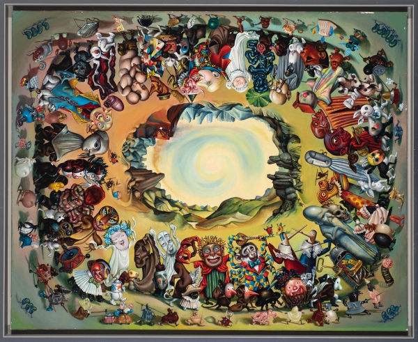Nicole CLAVELOUX 1991 La ronde de jour Huile sur panneau du bois 70 x 86 cm