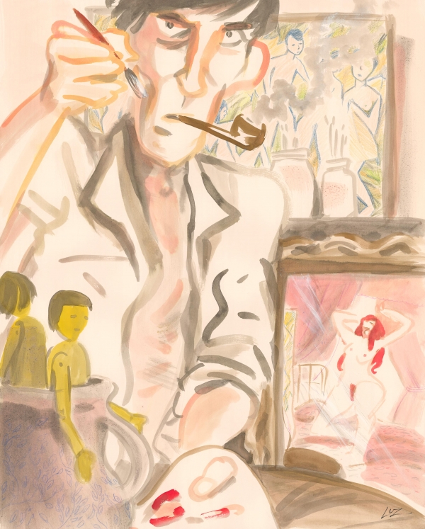 LUZ 2024 Le peintre Encres de Chine, lavis et crayons de couleur sur papier 87,3 x 70,3 cm