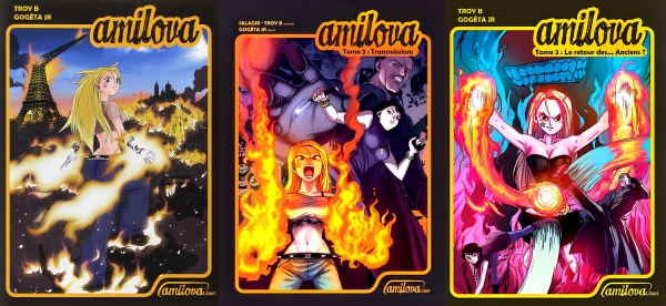 Couvertures des trois premiers tomes de la série manga francophone 