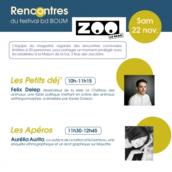 BD Boum 2025 Festival bd BOUM 2025 : rencontres avec Felix Delep et Aurélia Aurita au magazine ZOO | Samedi 22 novembre à Blois