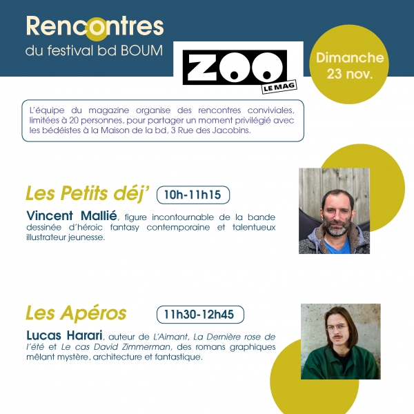 bd boum 2025 Festival BD BOUM 2025 : rencontres avec Vincent Mallié et Lucas Harari au magazine ZOO | Dimanche 23 novembre à Blois