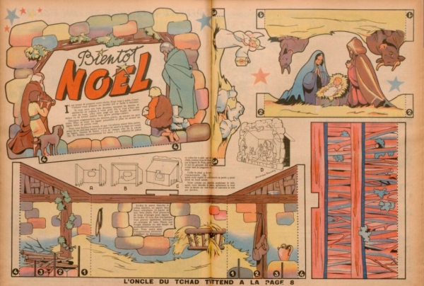 Dessin de crèche par Marie-Mad dans Coeurs Vaillants, 28-12-1949