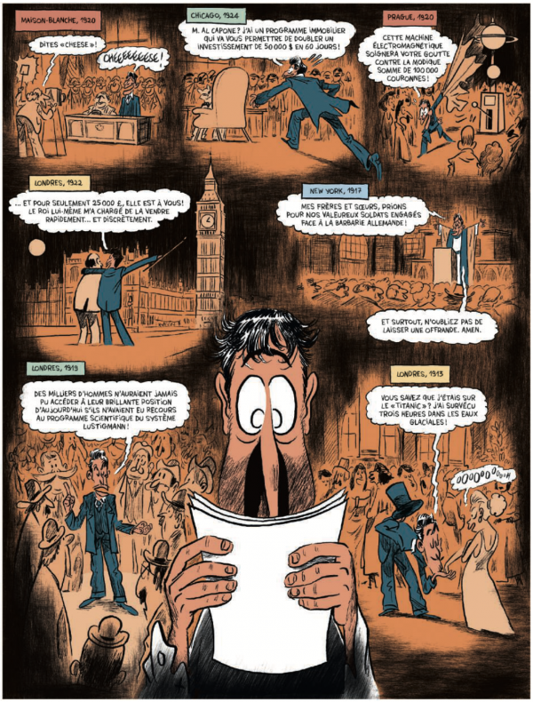 Magnifique planche infographie des auteurs Stéphane Marchetti et Joseph Falzon sur le début de vie de Victor Lustig