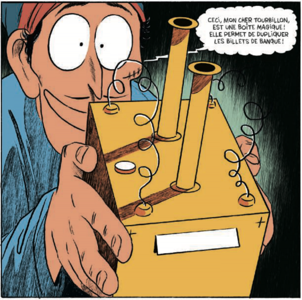 Petit clin d'oeil des auteurs Stéphane Marchetti et Joseph Falzon sur la machine capable d'imprimer des billets de banque de Victor Lustig, son produit arnaque aux Etats-Unis.