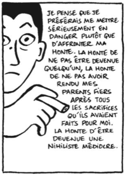 Marji décide de rentrer en Iran, malgré les espoirs qu’elle sait que ses parents ont placés en elle : elle veut rentrer dans son pays malgré la honte. 