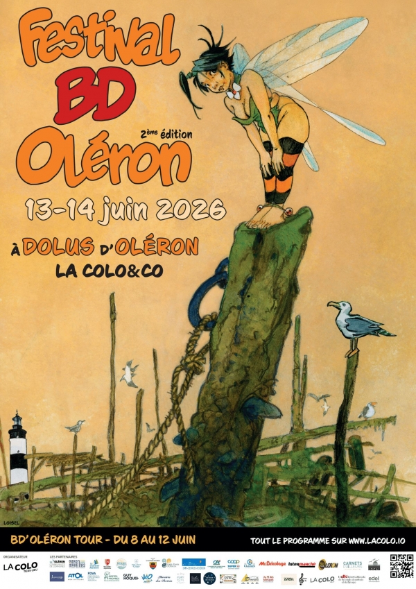 Affiche officielle de l'édition 2026 du Festival BD'Oléron, réalisée par Régis Loisel
