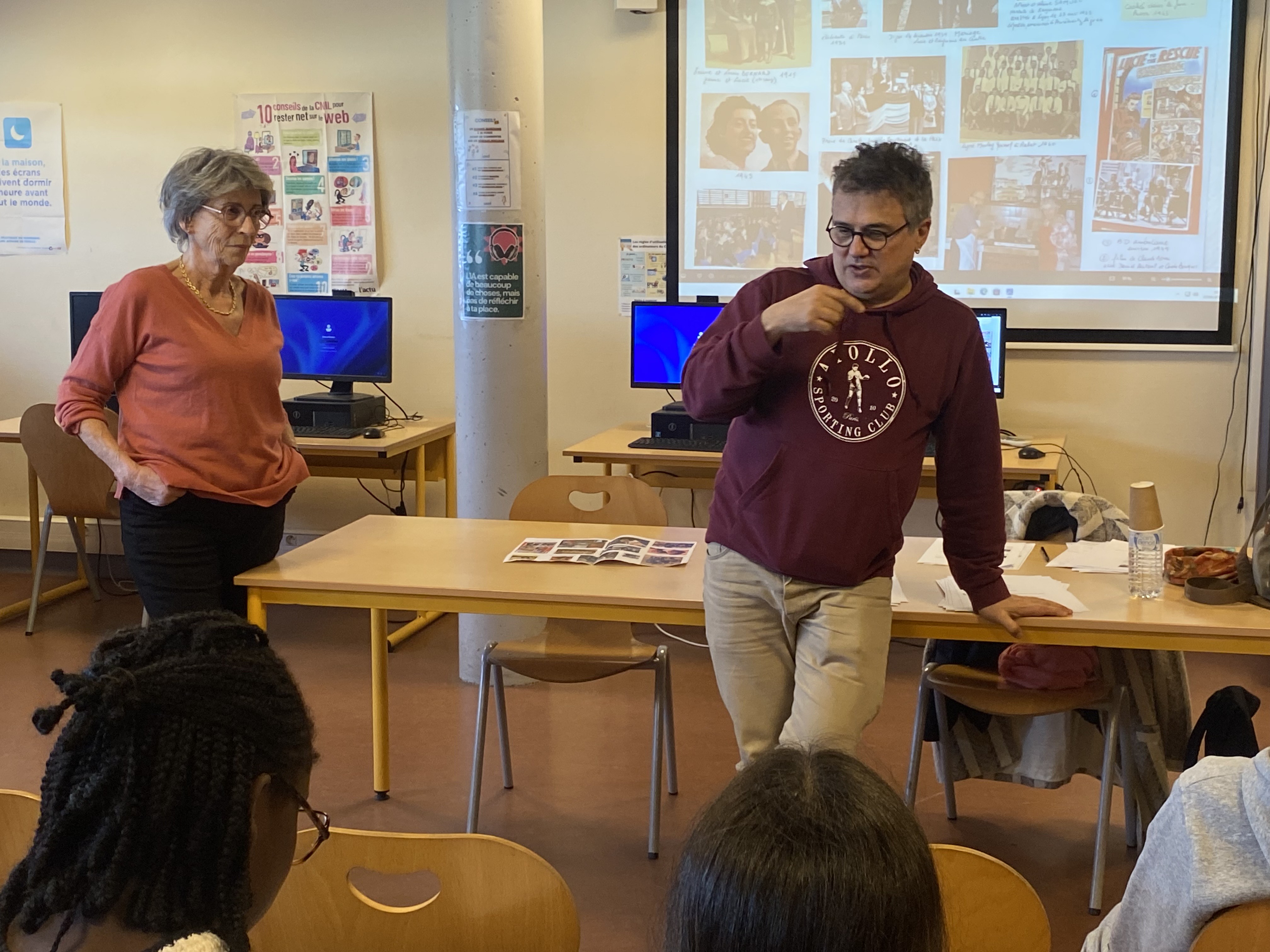 Intervention en classe le 15 janvier 2026 d'Elisabeth Aubrac et Patrick Pelloux au collège Lucie Aubrac