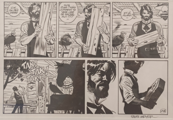 Undertaker Ralph Meyer Dorison Maghen Zoom sur la demi-planche dans laquelle Jonas Crowe fabrique un cercueil bien particulier (Undertaker par Meyer et Dorison)