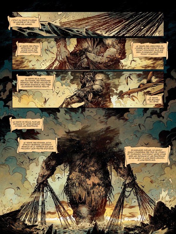 Corum T.1 Le chevalier des épées Chauvel Merli Extrait de Corum, T.1 : Le chevalier des épées, signé David Chauvel au scénario et Lucas Merli au dessin, d'après l'oeuvre de Michael Moorcock