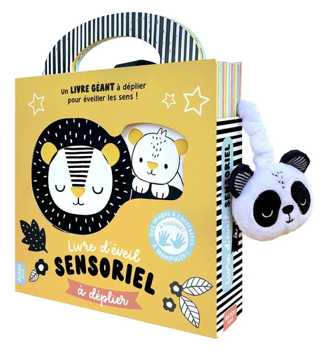 Livre d'éveil sensoriel à déplier en noir et blanc
