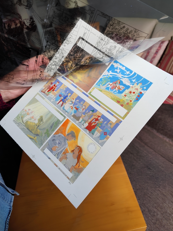 Dans l’atelier d’Evelyne Tranlé, coloriste de Valérian, Blueberry et Philémon La technique des bleus d'impression, outil central dans le travail de colorisation d’Evelyne Tranlé.