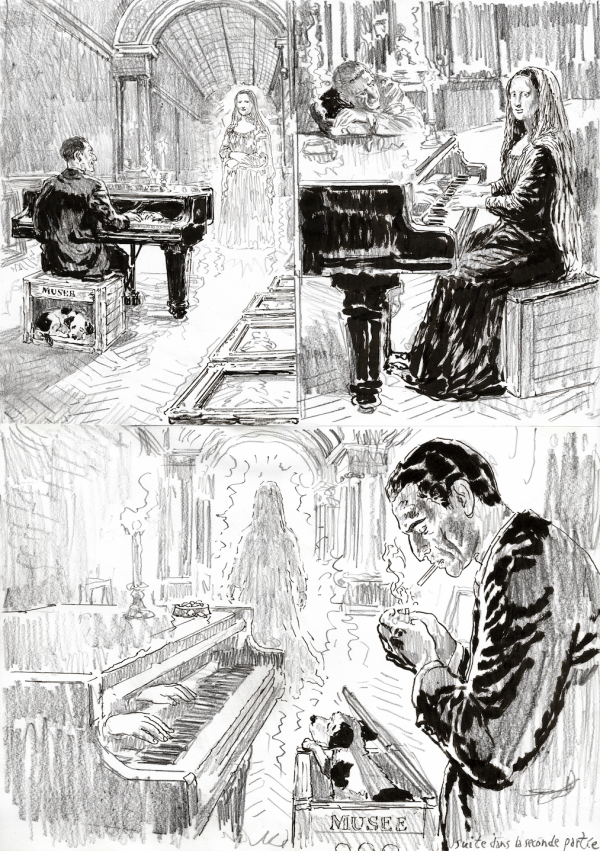 Storyboard inédit de la dernière planche de l'album : Jacques Jaujard et la Joconde