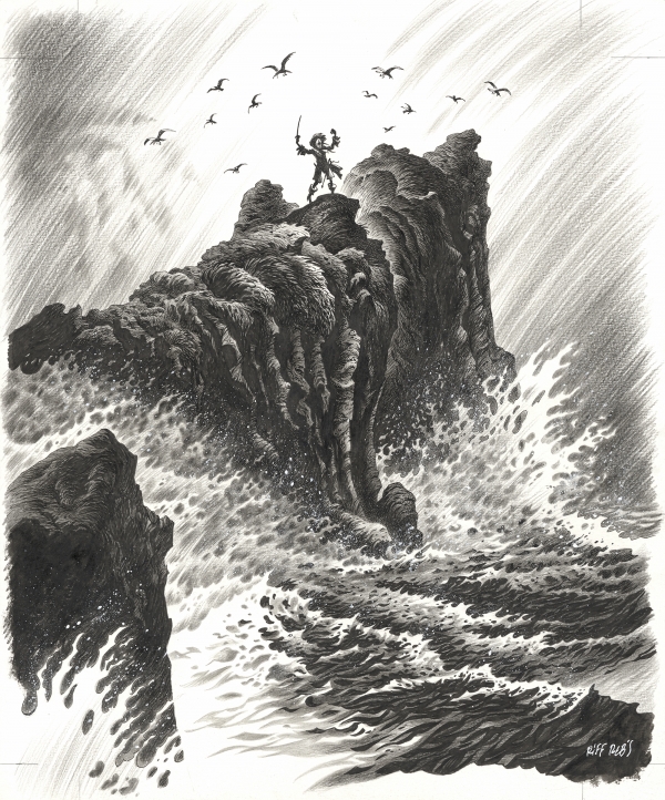 Couverture Kernok Le Pirate aux éditions Noctambules, encre de Chine, crayon gras et gouache blanche sur papier. 4500€