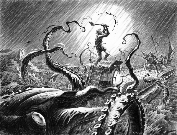 Nemo Jules Vernes : illustration originale, affiche du festival d'Amiens. Encre de Chine, pastel, acrylique sur papier.