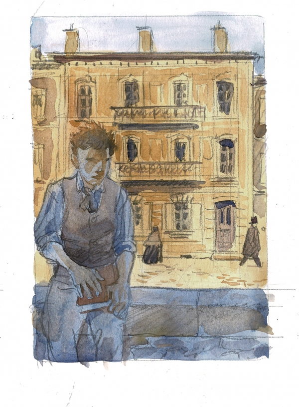 Rough affiche Cuvillier Rimbaud Autre rough de Damien Cuvillier pour l'affiche de l'expo Voleur de Feu à la Maison des Ailleurs